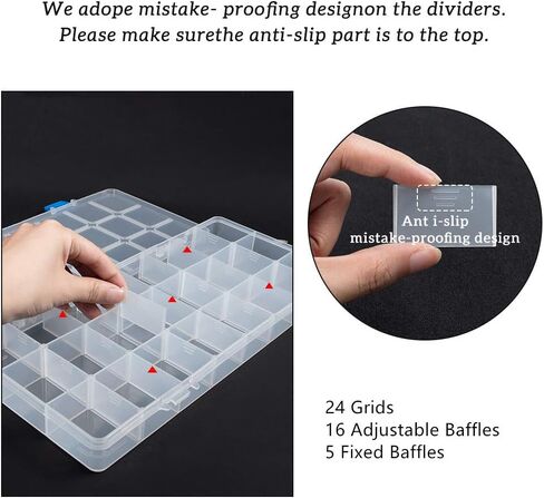 BENECREAT 3 Packs 24 Grids Large Transparent Plastic Storage Box Organizer with Adjustable Dividers for Beads, Jewelry and Other Craft Accessories - 12.8x6.2x1.2 Inches in Saudi Arabia