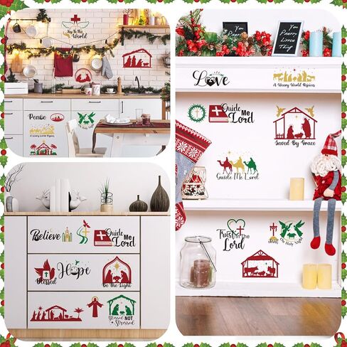 20 ورقة فرك ميلاد عيد الميلاد على النقل للحرف اليدوية والأثاث، مشهد ميلاد عيد الميلاد فرك ديني على ملصقات النقل، اقتباس تحفيزي فرك على الشارات للمنزل DIY Craft، 5.9 × 5.9 بوصة in Kuwait