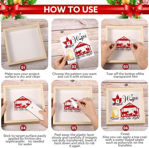 20 ورقة فرك ميلاد عيد الميلاد على النقل للحرف اليدوية والأثاث، مشهد ميلاد عيد الميلاد فرك ديني على ملصقات النقل، اقتباس تحفيزي فرك على الشارات للمنزل DIY Craft، 5.9 × 5.9 بوصة in Kuwait