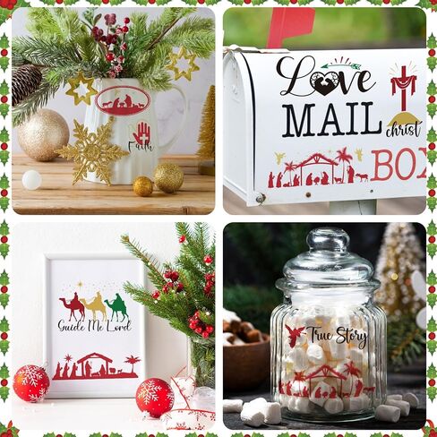 20 ورقة فرك ميلاد عيد الميلاد على النقل للحرف اليدوية والأثاث، مشهد ميلاد عيد الميلاد فرك ديني على ملصقات النقل، اقتباس تحفيزي فرك على الشارات للمنزل DIY Craft، 5.9 × 5.9 بوصة in Kuwait