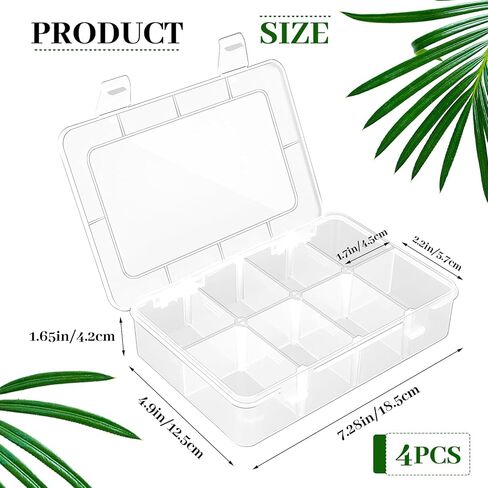 4 Pack Transparent Storage Box, 8 Grids Bead Organizers and Storage, Tackle Box Organizer, Plastic Organizer Box for Jewelry and Small Parts in Kuwait