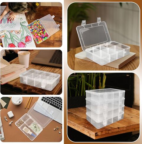 4 Pack Transparent Storage Box, 8 Grids Bead Organizers and Storage, Tackle Box Organizer, Plastic Organizer Box for Jewelry and Small Parts in Kuwait