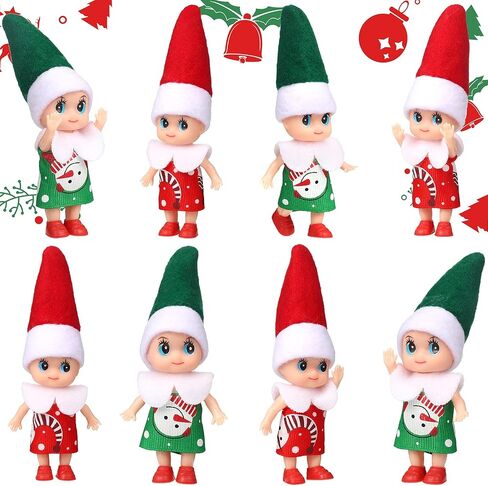 8 Pieces Christmas Elf Doll Elf Twins Tiny Christmas Dolls Twin Doll Christmas Miniature Accessories Cute for Christmas Xmas Decorations Advent Calendars and Stocking Stuffers, Red, Green in Saudi Arabia