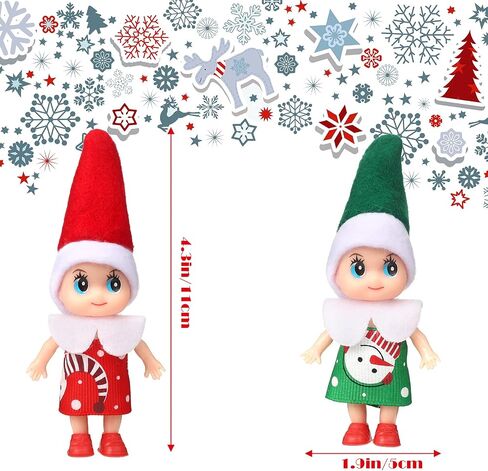 8 Pieces Christmas Elf Doll Elf Twins Tiny Christmas Dolls Twin Doll Christmas Miniature Accessories Cute for Christmas Xmas Decorations Advent Calendars and Stocking Stuffers, Red, Green in Saudi Arabia