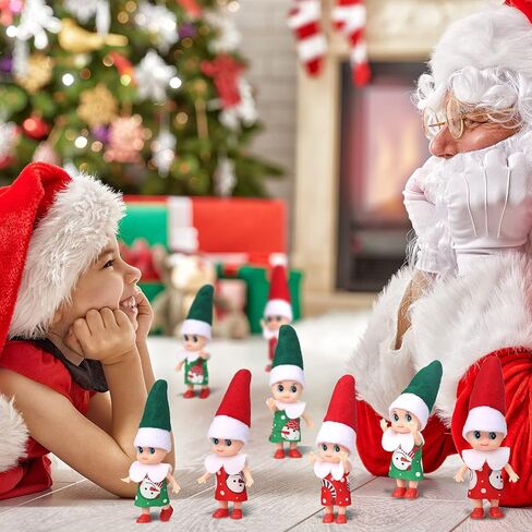 8 Pieces Christmas Elf Doll Elf Twins Tiny Christmas Dolls Twin Doll Christmas Miniature Accessories Cute for Christmas Xmas Decorations Advent Calendars and Stocking Stuffers, Red, Green in Saudi Arabia