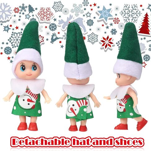 8 Pieces Christmas Elf Doll Elf Twins Tiny Christmas Dolls Twin Doll Christmas Miniature Accessories Cute for Christmas Xmas Decorations Advent Calendars and Stocking Stuffers, Red, Green in Saudi Arabia