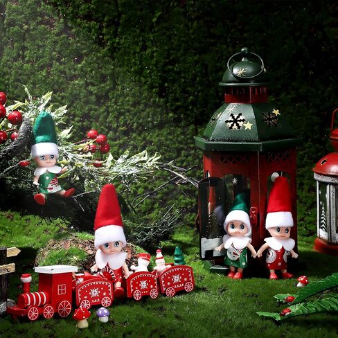 8 Pieces Christmas Elf Doll Elf Twins Tiny Christmas Dolls Twin Doll Christmas Miniature Accessories Cute for Christmas Xmas Decorations Advent Calendars and Stocking Stuffers, Red, Green in Saudi Arabia