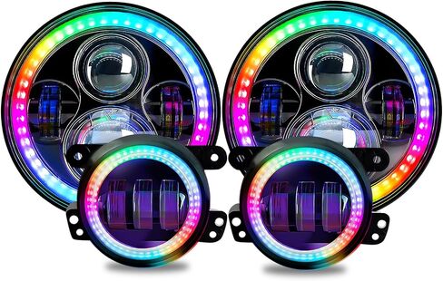 RGB Halo Headlights and Fog Lights Combo, APP Controlled Custom Colors, Music Mode, DOT Approved (RGB Headlights and RGB Fog Lights Combo) in Saudi Arabia