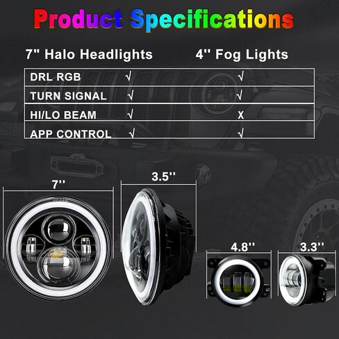 RGB Halo Headlights and Fog Lights Combo, APP Controlled Custom Colors, Music Mode, DOT Approved (RGB Headlights and RGB Fog Lights Combo) in Saudi Arabia
