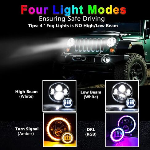 RGB Halo Headlights and Fog Lights Combo, APP Controlled Custom Colors, Music Mode, DOT Approved (RGB Headlights and RGB Fog Lights Combo) in Saudi Arabia