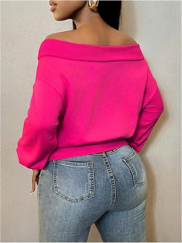 GORGLITTER Women's Letter Graphic Off The Shoulder Sweatshirt Long Sleeve Preppy Cropped Sweatshirt in Saudi Arabia