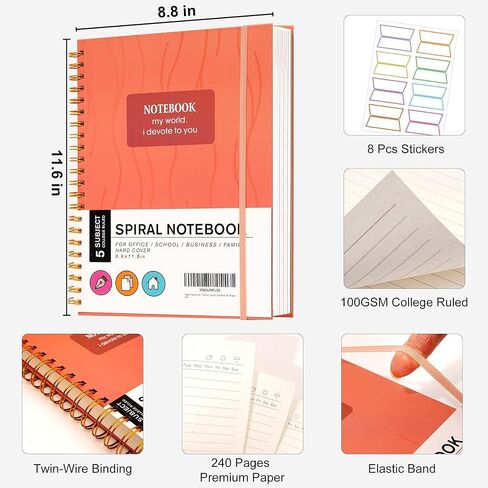 Yoment Pink Notebook Subject Spiral Notebook 6 x 8 College Ruled Bound Journal Notebooks for Work 100 GSM Thick Paper Notebooks for Note Taking School Office Supplies in Kuwait