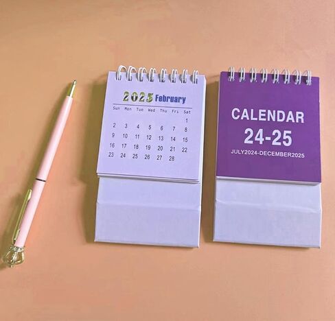Mini Desk Calendar 2024-2025, 18 Months July 2024 to December 2025 Small Desktop Standing Flip Calendar, Dual Coils 4"x3" Tiny Monthly Planner for Office Home Classroom (Purple) in Saudi Arabia