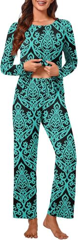 Findsweet 2024 Women's Pajamas Sets 2 Piece Long Sleeve Pj Sleepwear Soft Comfy Tops and Pants with Pockets in Saudi Arabia