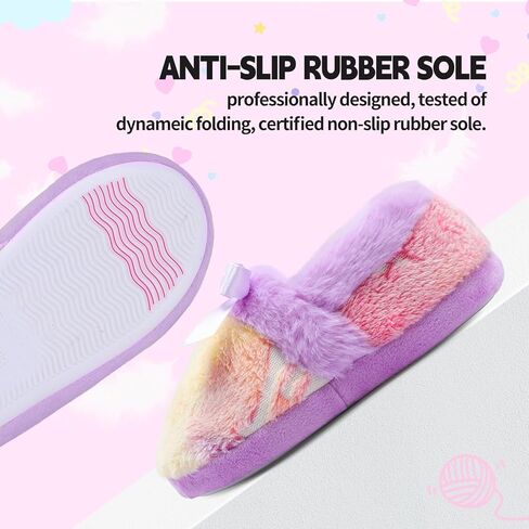 MEJORMEN Girls Fluffy Unicorn Slippers Multicolor Cute Bowknot Faux Fur House Slipper with Glow in the Dark for Kids Toddler Bedroom in Kuwait