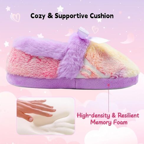 MEJORMEN Girls Fluffy Unicorn Slippers Multicolor Cute Bowknot Faux Fur House Slipper with Glow in the Dark for Kids Toddler Bedroom in Kuwait