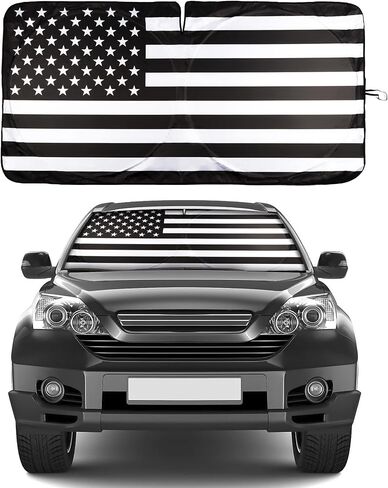 Amiss Car Windshield Shades for Front Window, American Flag Steering Wheel Sun Visor for Most Sedans/SUVs/Trucks Automotive Interior Sun Protection Heat Reduction Accessories - Large in Saudi Arabia