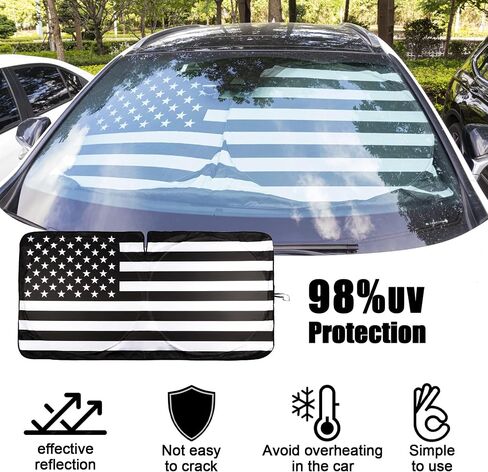Amiss Car Windshield Shades for Front Window, American Flag Steering Wheel Sun Visor for Most Sedans/SUVs/Trucks Automotive Interior Sun Protection Heat Reduction Accessories - Large in Saudi Arabia