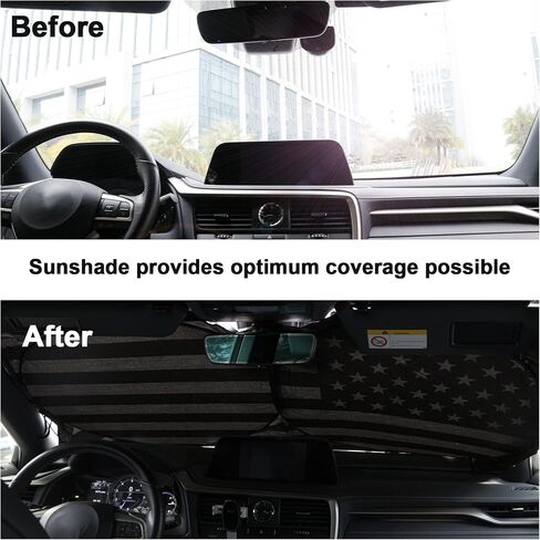 Amiss Car Windshield Shades for Front Window, American Flag Steering Wheel Sun Visor for Most Sedans/SUVs/Trucks Automotive Interior Sun Protection Heat Reduction Accessories - Large in Saudi Arabia