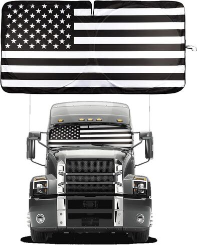Amiss Car Windshield Shades for Front Window, American Flag Steering Wheel Sun Visor for Most Sedans/SUVs/Trucks Automotive Interior Sun Protection Heat Reduction Accessories - Large in Saudi Arabia
