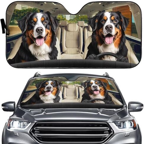 Brindle Boxer Dog Car Sun Shade للزجاج الأمامي، مظلات للزجاج الأمامي للسيارات، قابلة للطي للحماية من الأشعة فوق البنفسجية عاكسة لواقي الشمس لتزيين السيارة، تحافظ على برودة سيارتك in Kuwait
