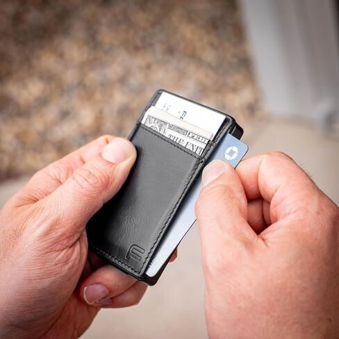Faraday Wallet - RFID Blocking | Aluminum Credit Card Holder | Slim Minimalist Wallet | Locking Button Release | MagSafe Compatible | Money Clip | Genuine Leather (Faraday Companion Wallet) in Saudi Arabia