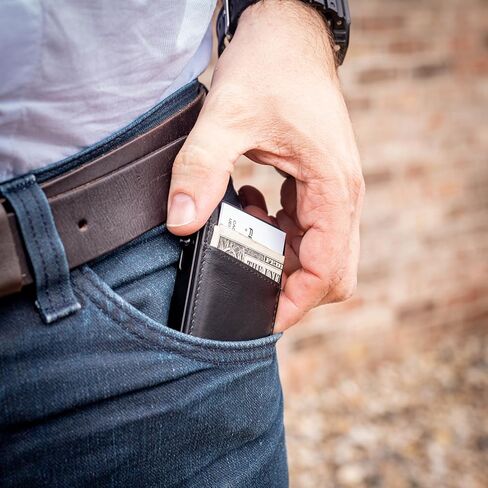Faraday Wallet - RFID Blocking | Aluminum Credit Card Holder | Slim Minimalist Wallet | Locking Button Release | MagSafe Compatible | Money Clip | Genuine Leather (Faraday Companion Wallet) in Saudi Arabia
