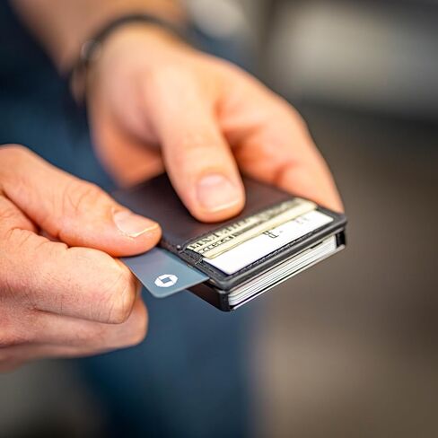 Faraday Wallet - RFID Blocking | Aluminum Credit Card Holder | Slim Minimalist Wallet | Locking Button Release | MagSafe Compatible | Money Clip | Genuine Leather (Faraday Companion Wallet) in Saudi Arabia