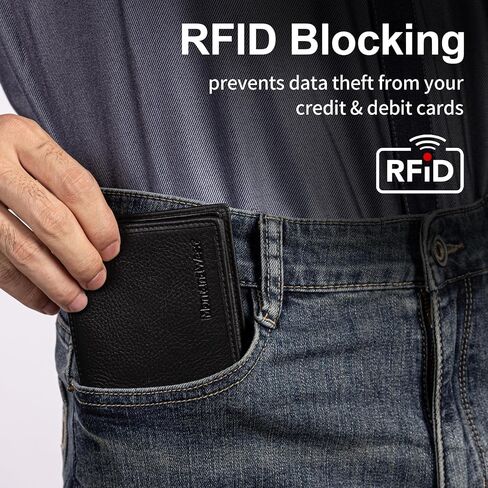 مونتانا ويست محفظة ضئيلة الحد الأدنى للرجال محافظ جلدية ثنائية الطي رجالي أسود RFID حجب محفظة جيب أمامي مع نافذة لبطاقة الهوية in Saudi Arabia