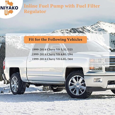 مضخة وقود مضمنة مع منظم فلتر الوقود 58 رطل لكل بوصة مربعة، استبدال مضخة خارجية عالمية عالية الضغط 255LPH # GSL392 ‎GSL392-400-939 400-939 61633737 Fit 1999-2014 Chevy V8 in Kuwait