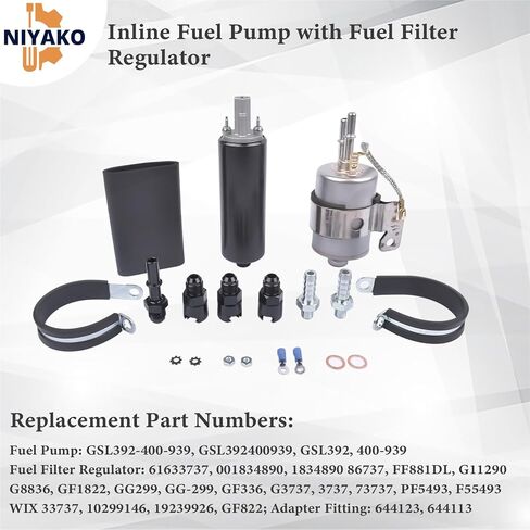 مضخة وقود مضمنة مع منظم فلتر الوقود 58 رطل لكل بوصة مربعة، استبدال مضخة خارجية عالمية عالية الضغط 255LPH # GSL392 ‎GSL392-400-939 400-939 61633737 Fit 1999-2014 Chevy V8 in Kuwait