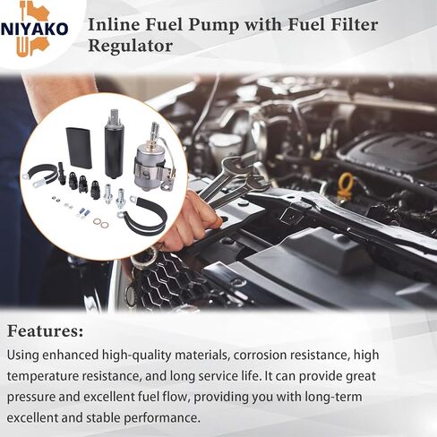 مضخة وقود مضمنة مع منظم فلتر الوقود 58 رطل لكل بوصة مربعة، استبدال مضخة خارجية عالمية عالية الضغط 255LPH # GSL392 ‎GSL392-400-939 400-939 61633737 Fit 1999-2014 Chevy V8 in Kuwait