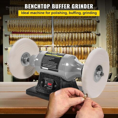 VEVOR Bench Buffer Polisher، آلة تلميع 8 بوصة، محرك 350W 3/4HP مع 3600 دورة في الدقيقة، آلة تلميع مخرطة ثقيلة للمجوهرات، الخشب، الفضة، العنبر، المعدن، اليشم in Kuwait