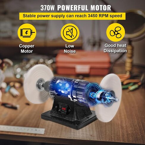VEVOR Bench Buffer Polisher، آلة تلميع 8 بوصة، محرك 350W 3/4HP مع 3600 دورة في الدقيقة، آلة تلميع مخرطة ثقيلة للمجوهرات، الخشب، الفضة، العنبر، المعدن، اليشم in Kuwait