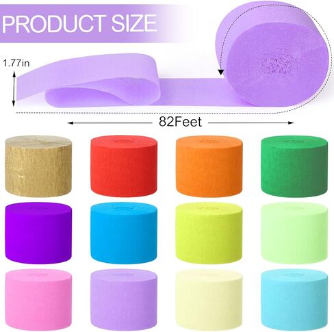 12 Rolls of Crepe Paper Streamers, Colorful Streamers Party Decorations, Crepe Paper Rolls for Birthday Party Supplies, Christmas, Halloween, Wedding, Graduation Celebration, Baby Shower, DIY Crafts in Saudi Arabia