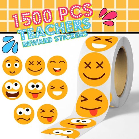 1500 Pcs Smiley Face Stickers 8 Designs Teachers Reward Stickers Encouraging Stickers Potty Training Stickers for Classroom Home (1" Each, 3 Rolls) in Kuwait