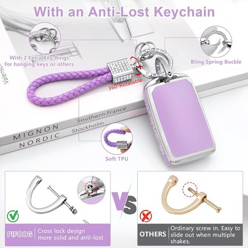 PIFOOG Key Fob Cover for Mazda Purple Car Keys Case Shell for Mazda CX5 CX30 CX9 CX50 3 6 CX90 MX5 Miata 4 Button Accessories Bling Keychain Protector أغطية كاملة جرلي النساء الفضة TPU in Kuwait