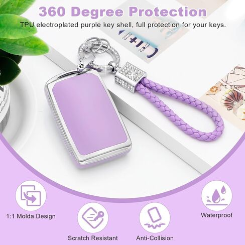 PIFOOG Key Fob Cover for Mazda Purple Car Keys Case Shell for Mazda CX5 CX30 CX9 CX50 3 6 CX90 MX5 Miata 4 Button Accessories Bling Keychain Protector أغطية كاملة جرلي النساء الفضة TPU in Kuwait