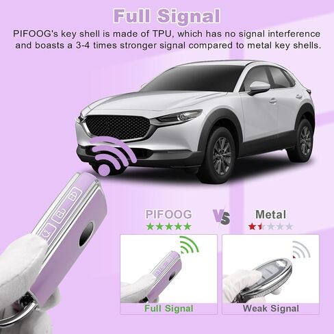 PIFOOG Key Fob Cover for Mazda Purple Car Keys Case Shell for Mazda CX5 CX30 CX9 CX50 3 6 CX90 MX5 Miata 4 Button Accessories Bling Keychain Protector أغطية كاملة جرلي النساء الفضة TPU in Kuwait