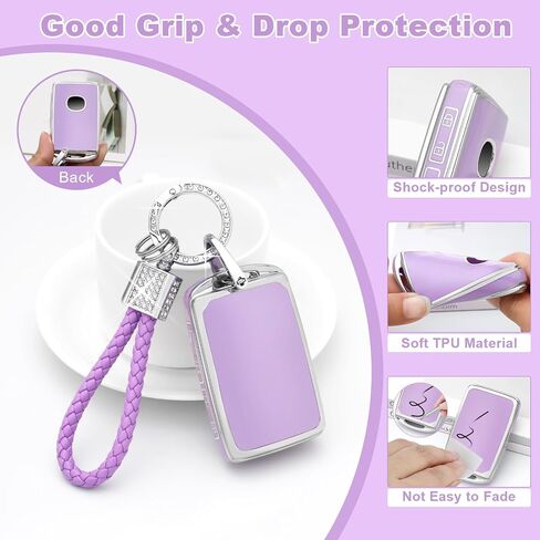 PIFOOG Key Fob Cover for Mazda Purple Car Keys Case Shell for Mazda CX5 CX30 CX9 CX50 3 6 CX90 MX5 Miata 4 Button Accessories Bling Keychain Protector أغطية كاملة جرلي النساء الفضة TPU in Kuwait
