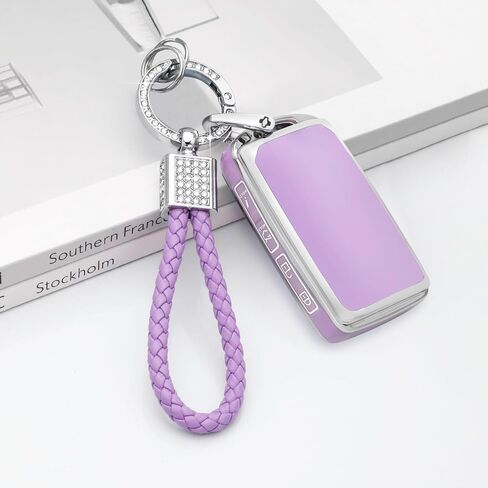 PIFOOG Key Fob Cover for Mazda Purple Car Keys Case Shell for Mazda CX5 CX30 CX9 CX50 3 6 CX90 MX5 Miata 4 Button Accessories Bling Keychain Protector أغطية كاملة جرلي النساء الفضة TPU in Kuwait