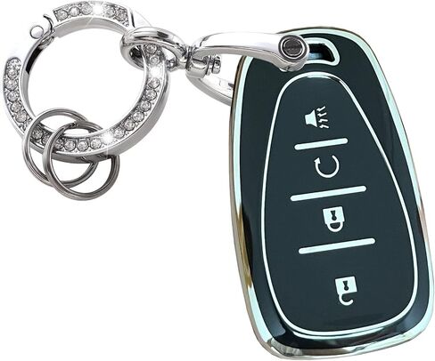 for Chevy Key Fob Cover with Keychain Fit for Chevy Volt EV EUV Bolt Spark Traverse Trailblazer LT Trax Sonic Equinox Smart Key Shell (Silver-Black) in Saudi Arabia