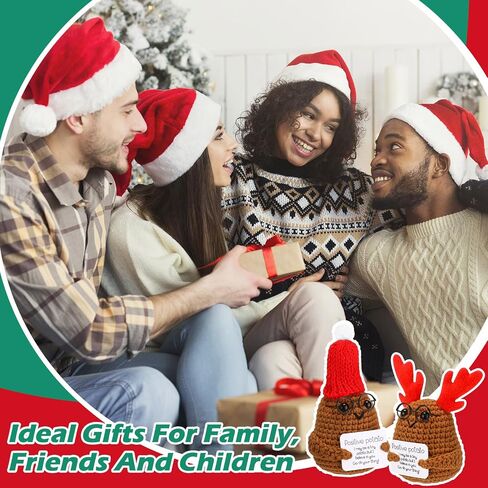 قطعتان من البطاطس المحبوكة لعيد الميلاد مع بطاقة دمية كروشيه لعبة بطاطس صغيرة هدايا ملهمة للأصدقاء والعائلة وديكورات حفلات عيد الميلاد والتشجيع in Saudi Arabia