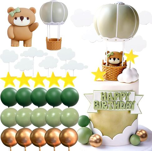 JeVenis Pink Bear Cake Decoration Bear Cake Topper Hot Air Balloons Cake Decoration Birthday Cake Decoration in Saudi Arabia