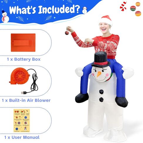 AerWo Inflatable Christmas Costume Adult, Funny Inflatable Snowman Costume with Built-in Blower for Men Women One Size Fits Most, Riding Blow Up Christmas Costume for Christmas Cosplay Inflatable Suit in Kuwait