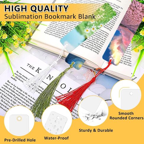 Sublimation Bookmarks Blank 30 Pcs Aluminum Metal Bookmark Bulk DIY Heat Transfer Bookmarks 4.72 X 1.26 Inch with Hole and Colorful Tassels for Crafts Personalized Blank Bookmarks to Decorate in Saudi Arabia