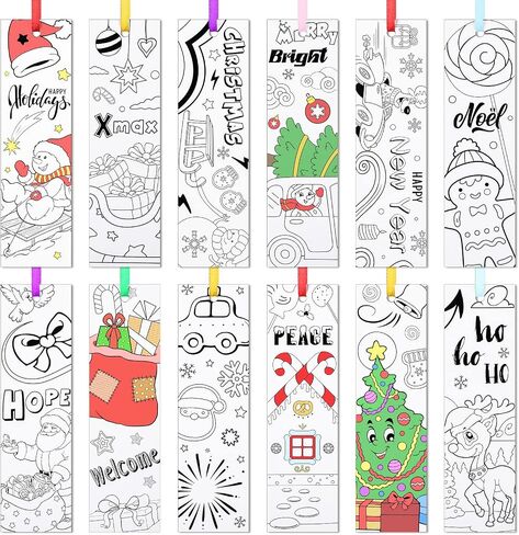 108 Pcs Color Your Own Bookmarks Christmas Bookmarks, DIY Coloring Blank Paper Bookmarks with Santa Snowman Reindeer Christmas Tree Design for Xmas Gifts Party Favors DIY Supplies in Saudi Arabia