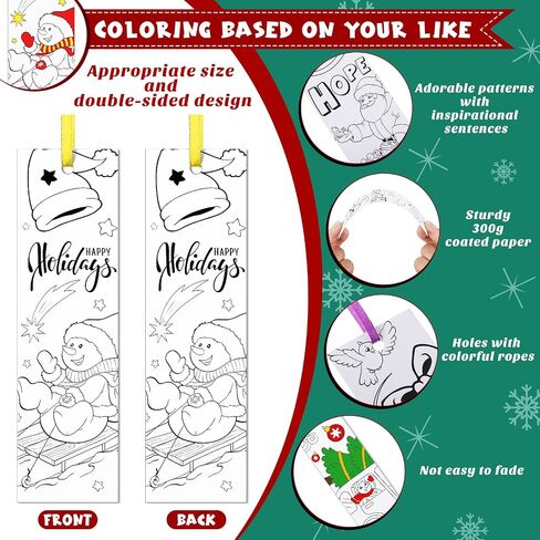 108 Pcs Color Your Own Bookmarks Christmas Bookmarks, DIY Coloring Blank Paper Bookmarks with Santa Snowman Reindeer Christmas Tree Design for Xmas Gifts Party Favors DIY Supplies in Saudi Arabia