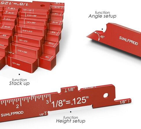 SUNLFPROD Router Table Setup Bars 7pcs Aluminum Precision Router Setup Blocks Woodworking & Setup Bars for Routers Tables Saw Accessory, Measuring Thickness, Depth Height Angle Drill Diameter Gauge in Saudi Arabia
