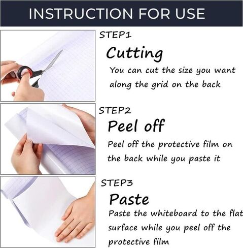 ملصق سبورة بيضاء للمسح الجاف 2 لفات 1.5 قدم × 6.6 قدم ورق جدران مقشر لاصق ذاتي اللصق لرسم مؤتمرات الفصول الدراسية والمكتب المنزلي، 2 علامة إضافية in Kuwait